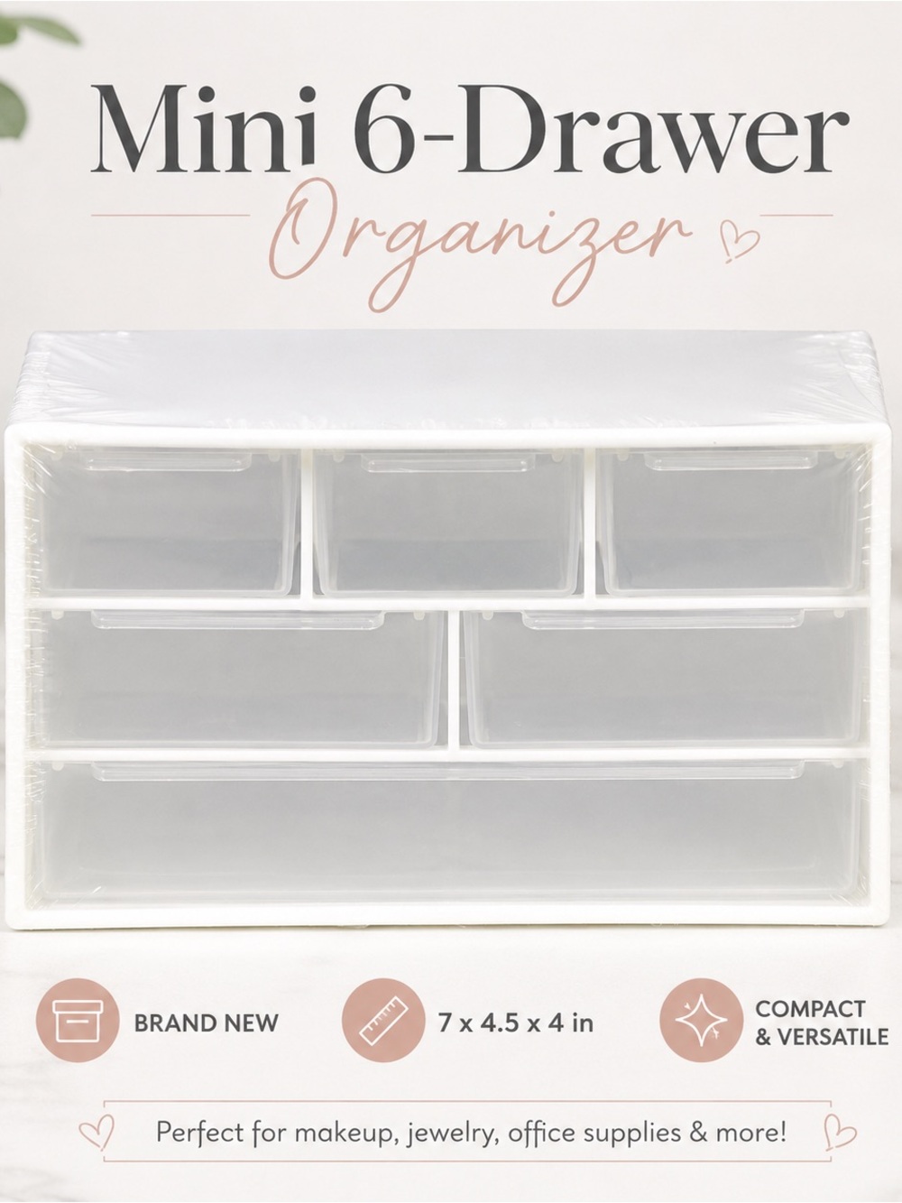 Mini 6-Drawer Desktop Storage Organizer | White Clear Plastic